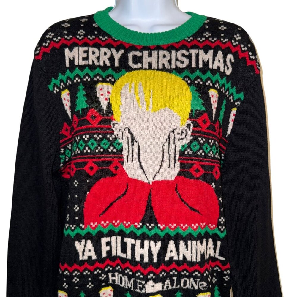 Home Alone Sweater Juniors L Merry Christmas Ya Filthy Animal Black Holiday - Picture 2 of 9